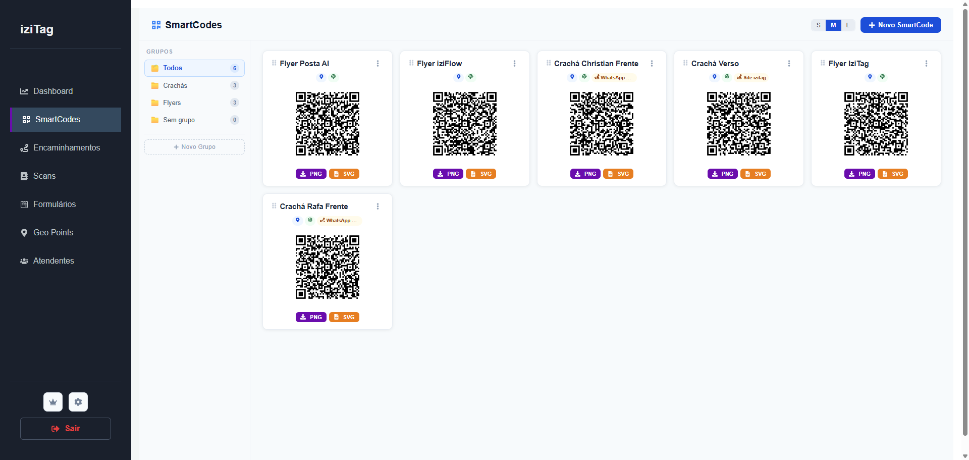 QR Codes organizados por campanha